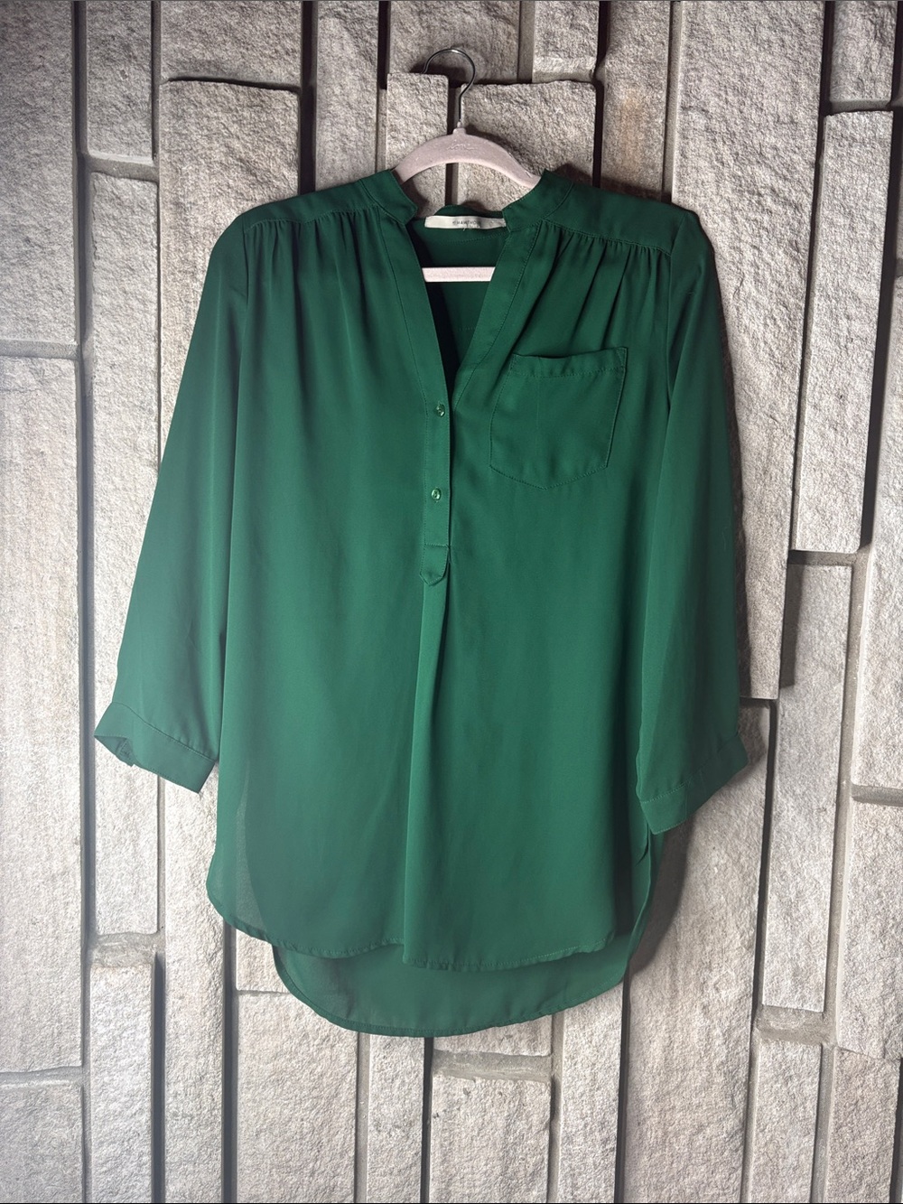 41 Hawthorn Deep Green Split-Neck Blouse